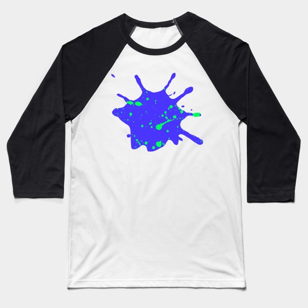 Royal Blue and Neon Green Paint Splatter Baseball T-Shirt by CraftyCatz